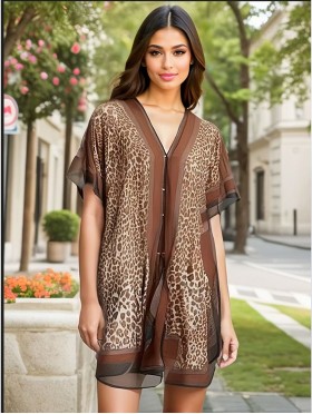 Reversible Pearl Chiffon Top with Leopard Print